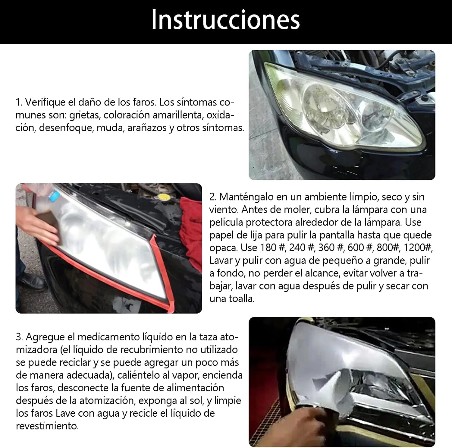 Restaurador de Faros 3PCS | Líquido Renovador para Faros de Coche