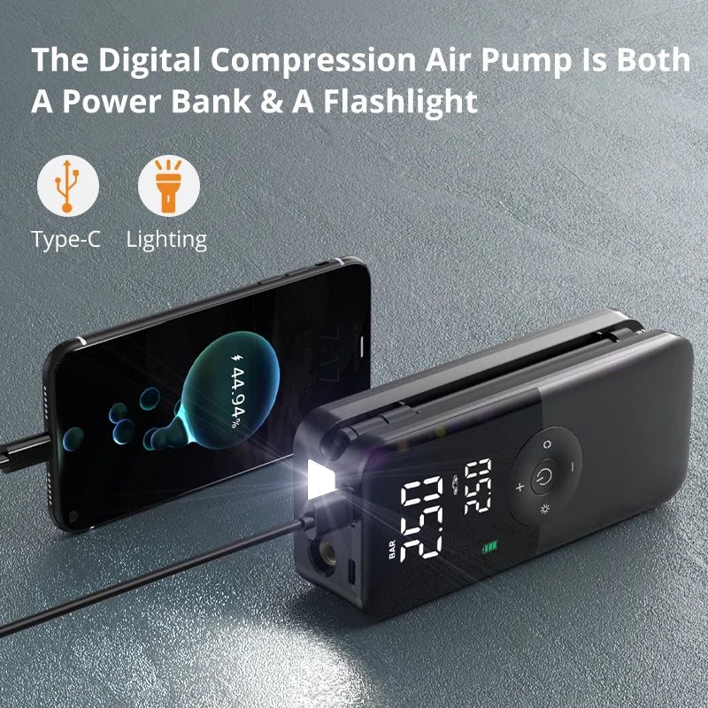 Inflador Portátil Inalámbrico para Coche | Pantalla Digital y Auto-Stop