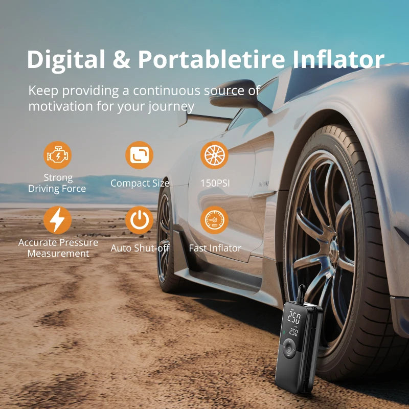 Inflador Portátil Inalámbrico para Coche | Pantalla Digital y Auto-Stop