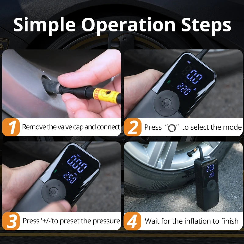 Inflador Portátil Inalámbrico para Coche | Pantalla Digital y Auto-Stop